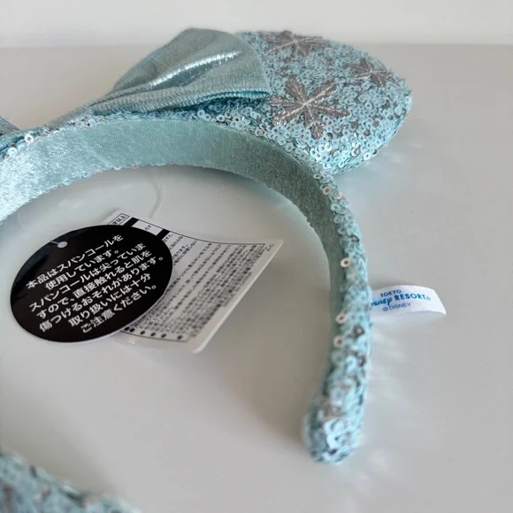 Disney Mickey Mouse Ears Headband Frozen Snowflakes Winter Blue Silver Sequins - Picture 2 of 4